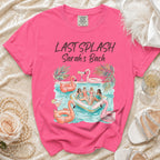 Last Splash Sarah's Bach bachelorette t-shirt with flamingo floats.