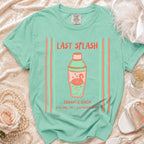 T-shirt with "Last Splash Sarah's Bach Malibu, CA Summer 2026" and cocktail graphic.
