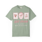 Sage green t-shirt with "LAST SPLASH Sarah's Bach Malibu, CA, Summer 2026" text.