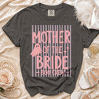 Dark gray t-shirt with pink text "Mother of the Bride - Boo Crew" and a ghost.