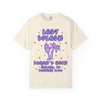 Cream t-shirt with "LAST SPLASH SARAH'S BACH MALIBU, CA SUMMER 2026" design.