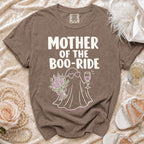 Brown t-shirt with "MOTHER OF THE BOO-RIDE" and ghost graphic.