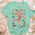 Teal Comfort Colors t-shirt with "Last Splash" and beach graphic.