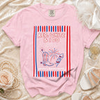 Pink t-shirt for Willow's Bachelorette, featuring "Red, White & I Do" and July 4th, 2026.
