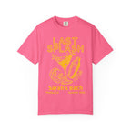 Pink t-shirt with "Last Splash" cocktail graphic and "Sarah's Bach Summer 2024" text.