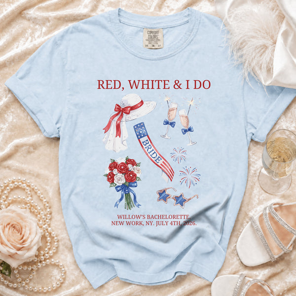 Red, White & I Do Bachelorette T-Shirt in Chambray