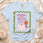 Light blue t-shirt with "Mother of the Bride (to be) Boo-tiful" and ghost graphic.