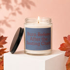 Candle with text "Burn Before After the Seating Chart" and logo "vowed".