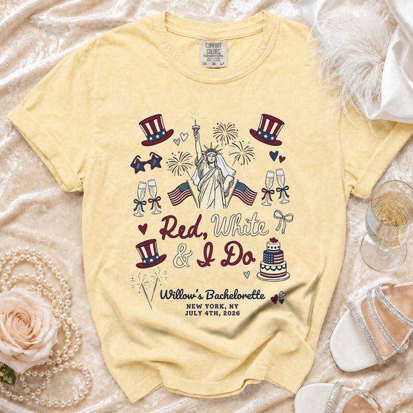 Red, White & I Do Bachelorette Party T-Shirt in Butter