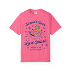 Pink t-shirt with "Sarah's Bach Last Splash Malibu, CA Summer 2026" text and graphics.