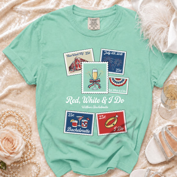 Festive American Stamps T-shirt in Island Reef