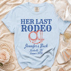 Light blue t-shirt with "Her Last Rodeo" design for Jennifer's Bach.