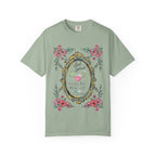 T-shirt with floral frame, cocktail, and text "Last Splash Sarah's Bash Malibu CA Summer 2016".
