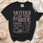 Black t-shirt with "Mother & Bride Definitely the Treat" text and ghost graphic.