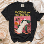 Black t-shirt with "Mother of the Boo Crew" text and a ghost graphic.