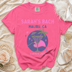 Sarah's Bach Malibu, CA Summer 2026 t-shirt with a tropical drink graphic.