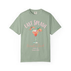 "Last Splash" cocktail graphic with "Sarah's Bach" text on sage green t-shirt.