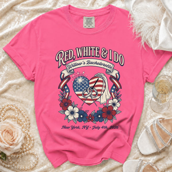 Red, White & I Do Bachelorette T-Shirt in Crunchberry