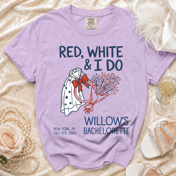 Red, White & I Do Bachelorette T-Shirt in Orchid