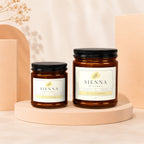 Two Sienna Bridesmaid candles with labels asking "Will you be my bridesmaid?".
