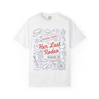 White t-shirt with "Jennifer's Bach Her Last Rodeo Nashville, TN Summer 2026" text and rodeo graphics.