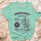 Bridegancy Department t-shirt with skeleton bride graphic and text.