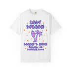 White t-shirt with "Last Splash Sarah's Bach Malibu, CA Summer 2026" text.