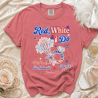 Red, White & Do Bachelorette shirt with fireworks, ring, and text.