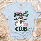 Light blue t-shirt with Bride of Frankenstein ghost graphic and text.