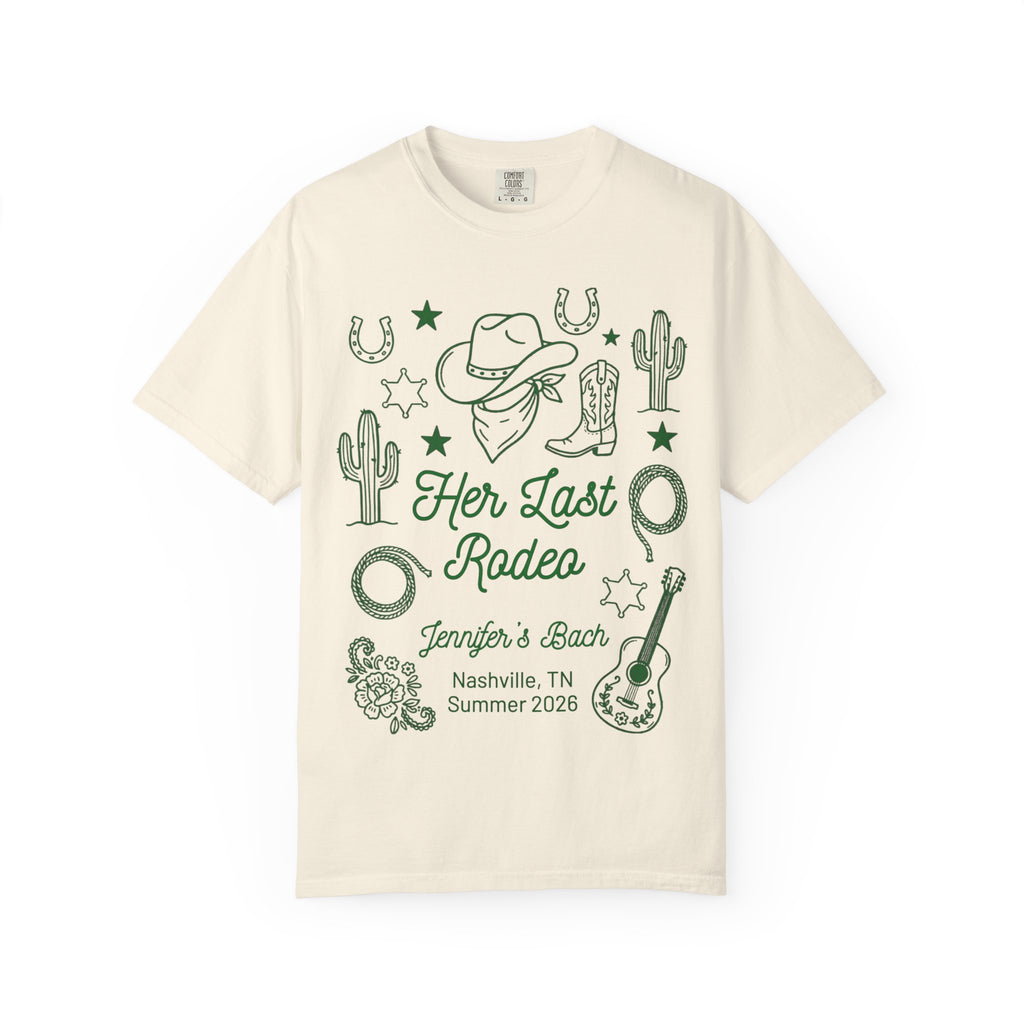 T-shirt with western design for "Her Last Rodeo" bachelorette.