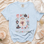Light blue t-shirt with "Til Death Do Us Party" ghost and wedding theme graphics.