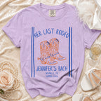Purple t-shirt with "Her Last Rodeo Jennifer's Bach Nashville TN Summer 2026" text.