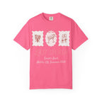 Pink t-shirt with "Last Splash Sarah's Bach Malibu, CA, Summer 2026" text.