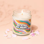 Lit candle with "Be Still, My Heart! You're Engaged!" text and floral accents.