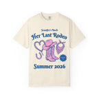 Cream t-shirt with "Jennifer's Bach Her Last Rodeo Nashville Summer 2026" text.