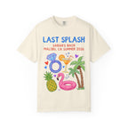 Last Splash Sarah's Bach Malibu CA Summer 2026 text with tropical graphics.