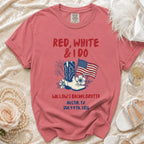 Red, white, and I Do Willow's Bachelorette shirt with American flag.
