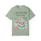 T-shirt with "Last Splash Sarah's Bach" text and cartoon women on floats.