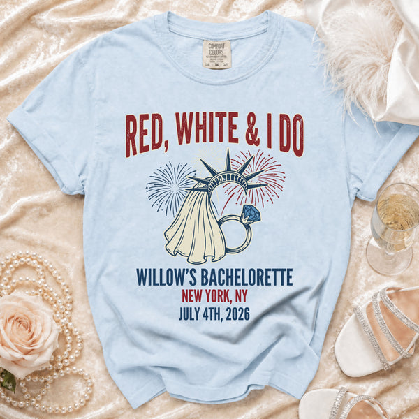 Red, White & I Do Bachelorette T-Shirt in Chambray