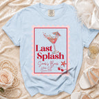 Light blue t-shirt with "Last Splash Sarah's Bach" and beach graphic.