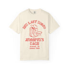 Cream t-shirt with "Her Last Rodeo" graphic featuring cowboy boots and lasso.