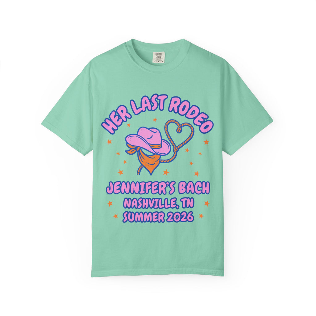 Her Last Rodeo graphic tee for Jennifer's Bach, Nashville, TN, Summer 2026.