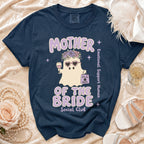 Navy Comfort Colors t-shirt with "Mother of the Bride Social Club" and ghost graphic.