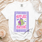 White t-shirt with "BOO-JEE BRIDE" text and ghost graphic.