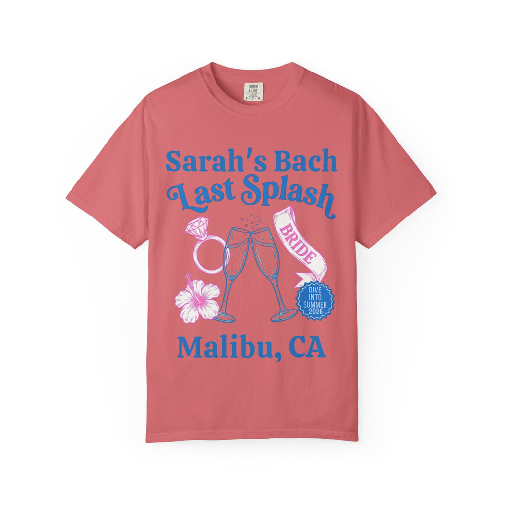 Sarah's Bach Last Splash Bride t-shirt with champagne glasses and ring.