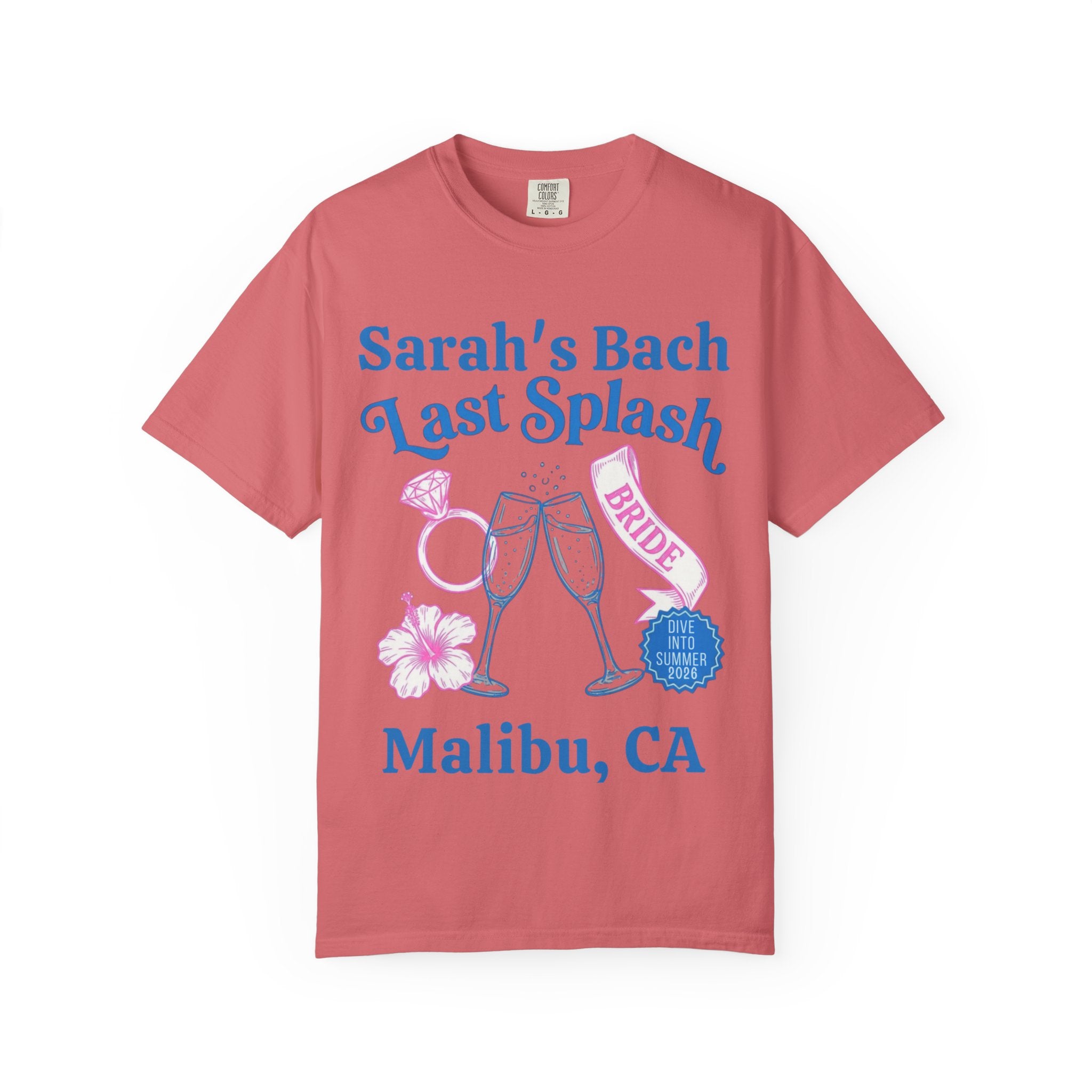 Sarah's Bach Last Splash Bride t-shirt with champagne glasses and ring.
