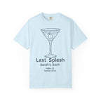 Light blue t-shirt with "Last Splash Sarah's Bach Malibu, CA Summer 2026" text.