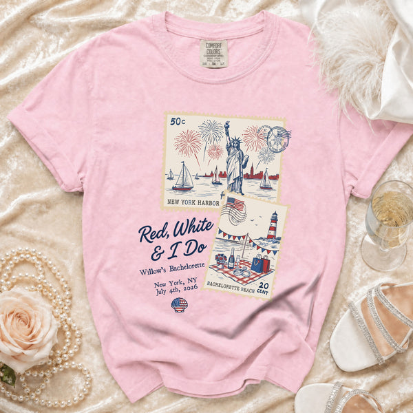 Red White & I Do Bachelorette July 4th T-Shirt in Blossom