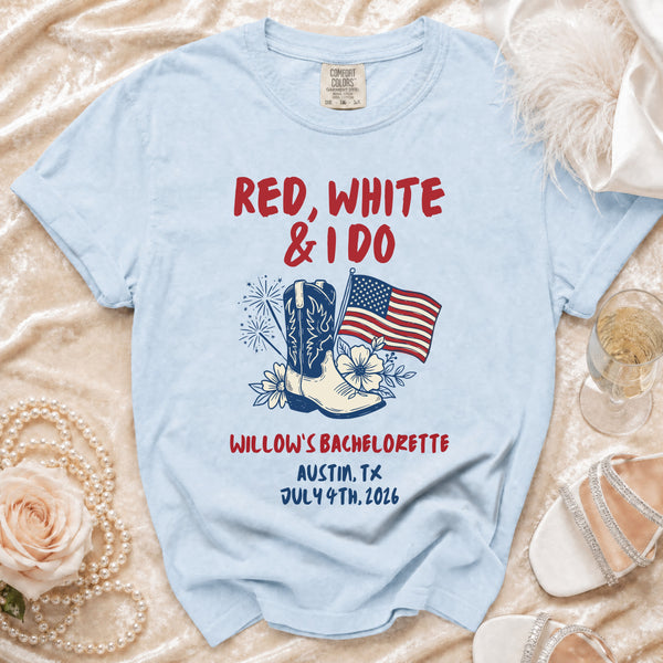Red, White & I Do Bachelorette T-Shirt in Chambray