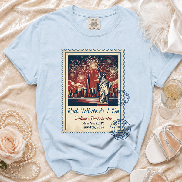 Red, White & I Do NYC Bachelorette T-Shirt in Chambray